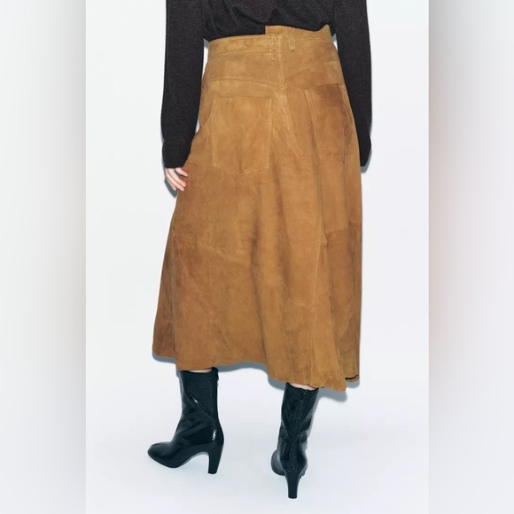 Zara 100% SUEDE SKIRT ZW COLLECTION LIMITED EDITION - Picture 5 of 8